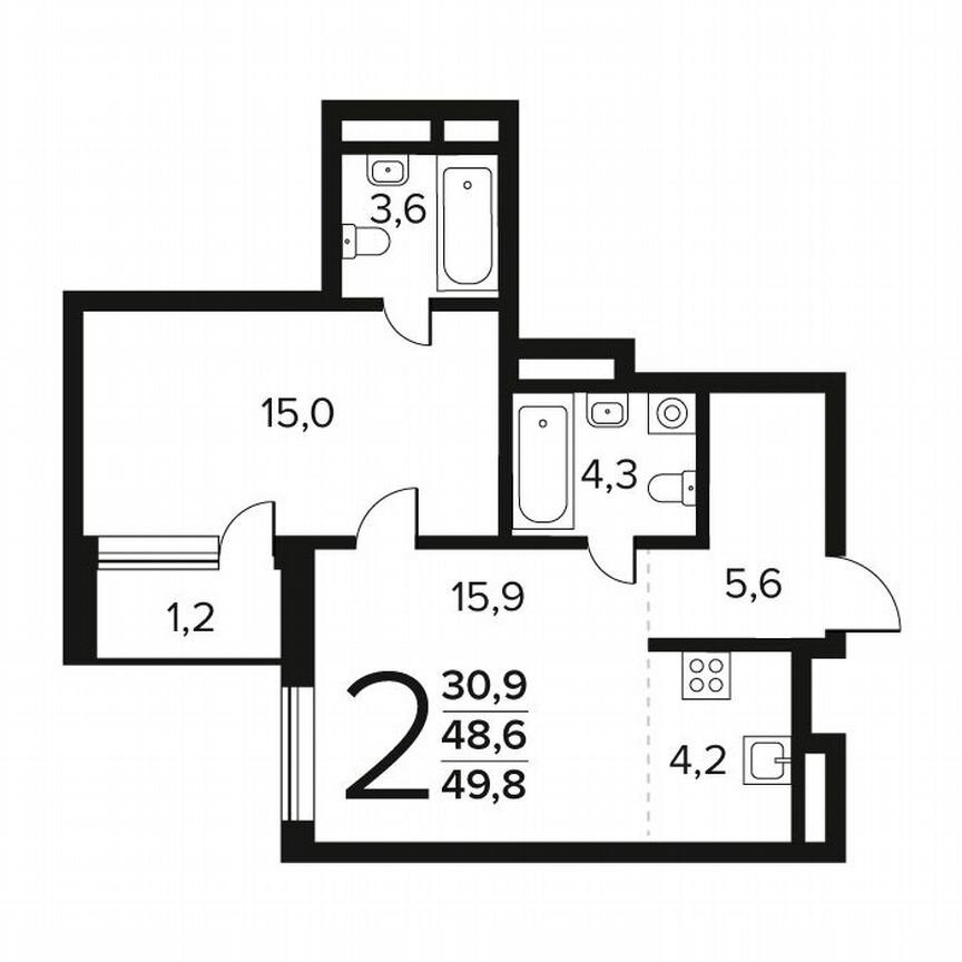 2-к. квартира, 49,8 м², 9/11 эт.