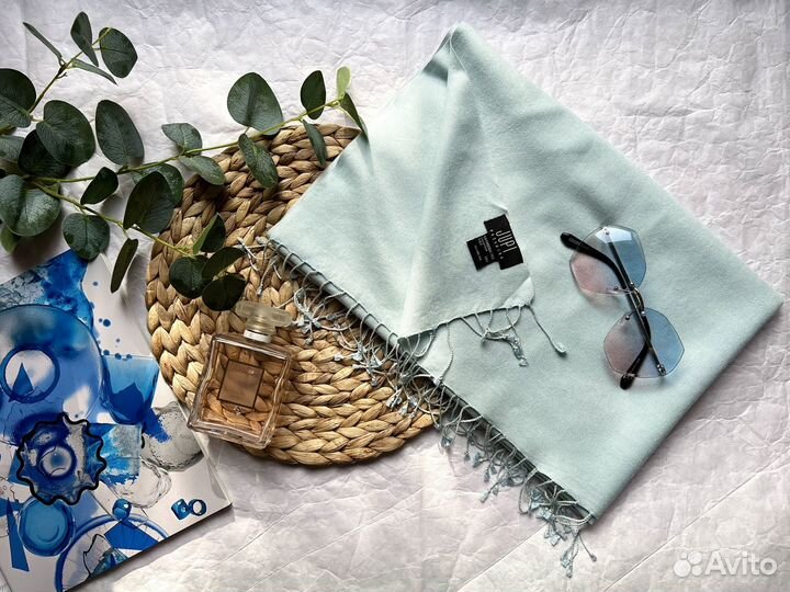 Палантин кашемир шелк пашмина 70 200 голубой