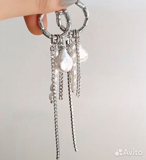 Серьги подвески с жемчугом