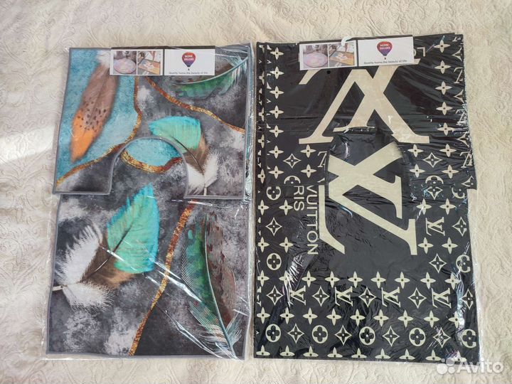 Набор ковриков для ванной и туалета, Пёрышки