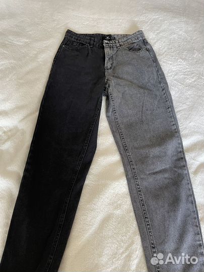Джинсы moms, колорблок, S