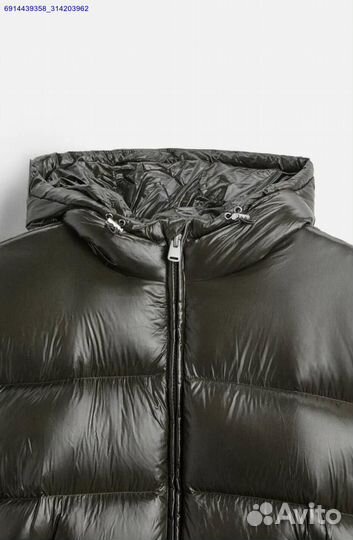 Пуховик Zara x Moncler Глянцевый Хаки (Арт.99537)