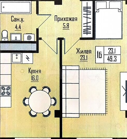 1-к. квартира, 49,5 м², 5/13 эт.