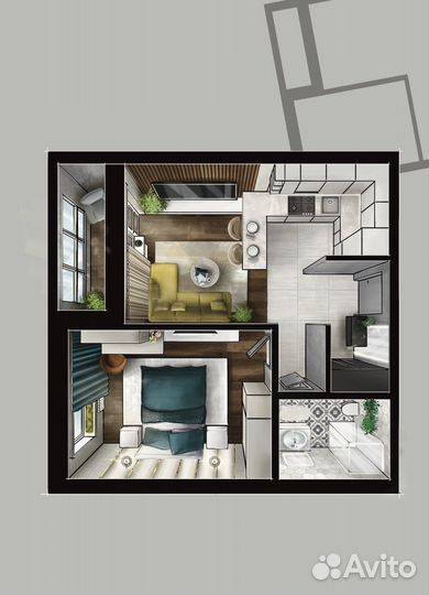 Скетч интерьера, визуализация