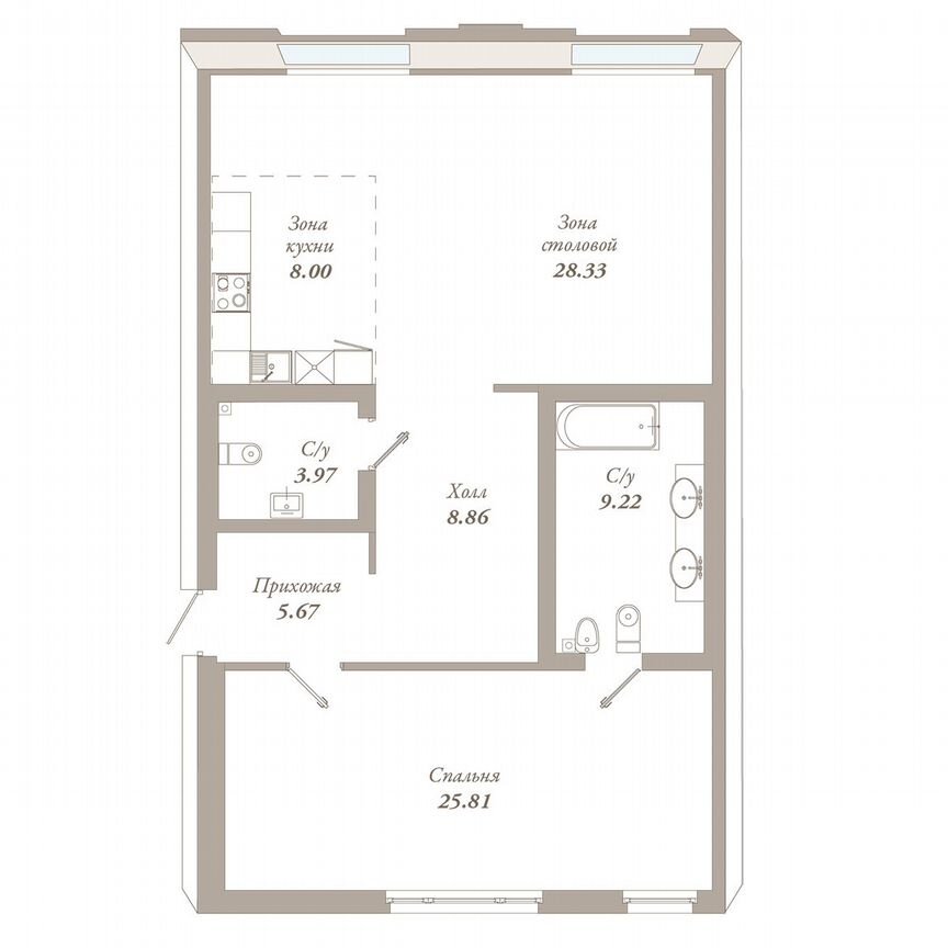 1-к. квартира, 89,9 м², 2/7 эт.