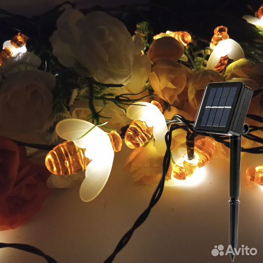 Гирлянда садовая пчёлки, на солнечной зарядке