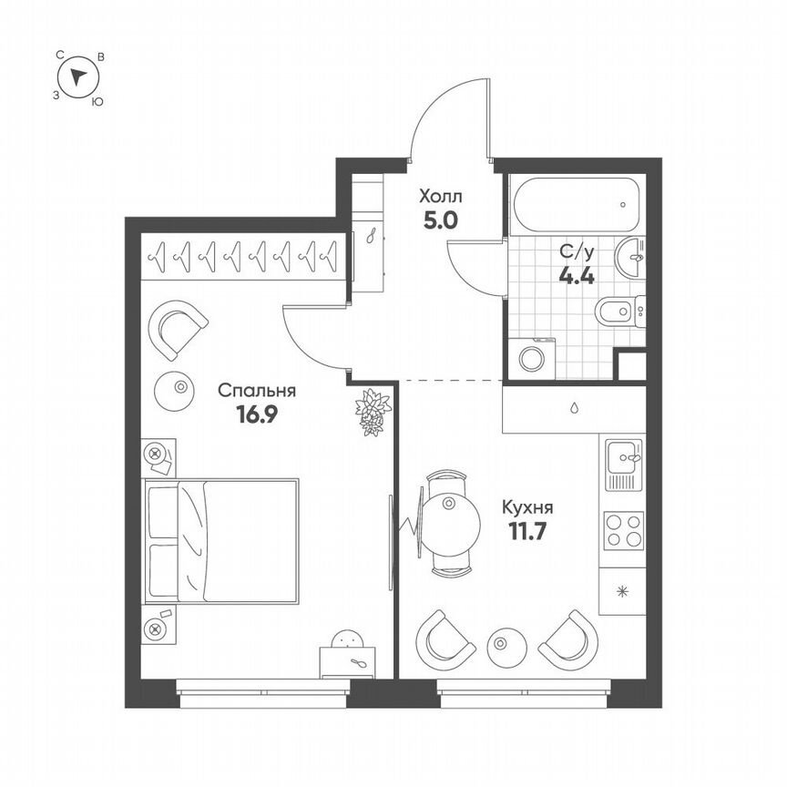 1-к. квартира, 38 м², 2/5 эт.