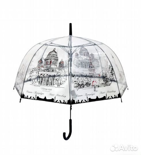 Зонт трость прозрачный с рисунком Санкт-Петербурга