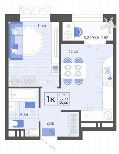 1-к. квартира, 35,6 м², 6/12 эт.