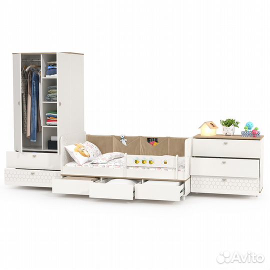 Детская мебель Эйп компоновка № 6, цвет белый/дуб белый, спальное место 800х1600 мм., без матраса