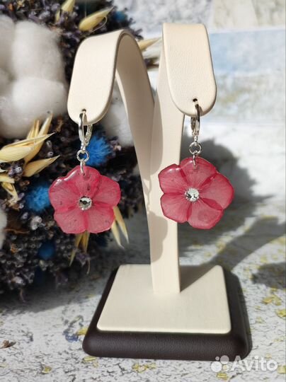 Серьги из уф и эпоксидной смолы с цветами флокса
