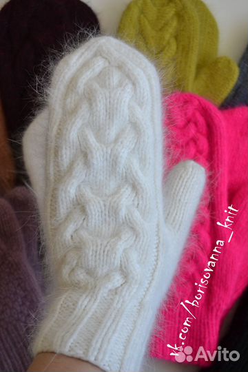 Варежки вязаные пух норки