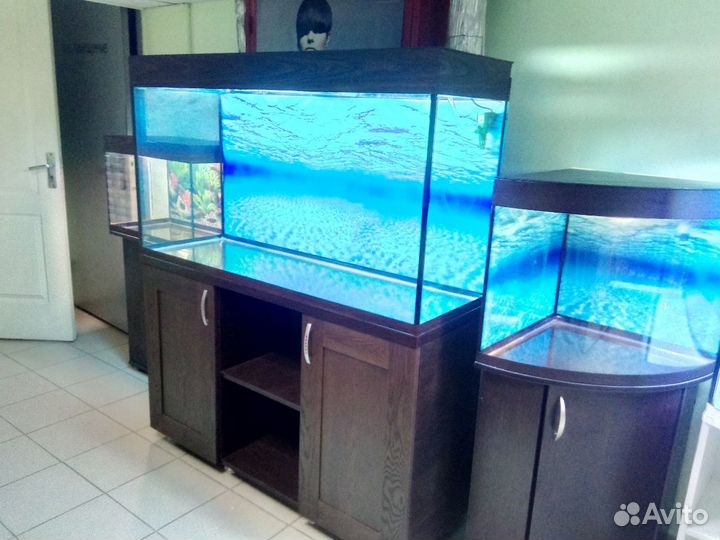 Аквариум 350, свет, биофильтр, тумба, фон3d море