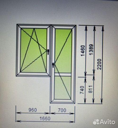 Дверь балконная кве новая 2200х700 мм