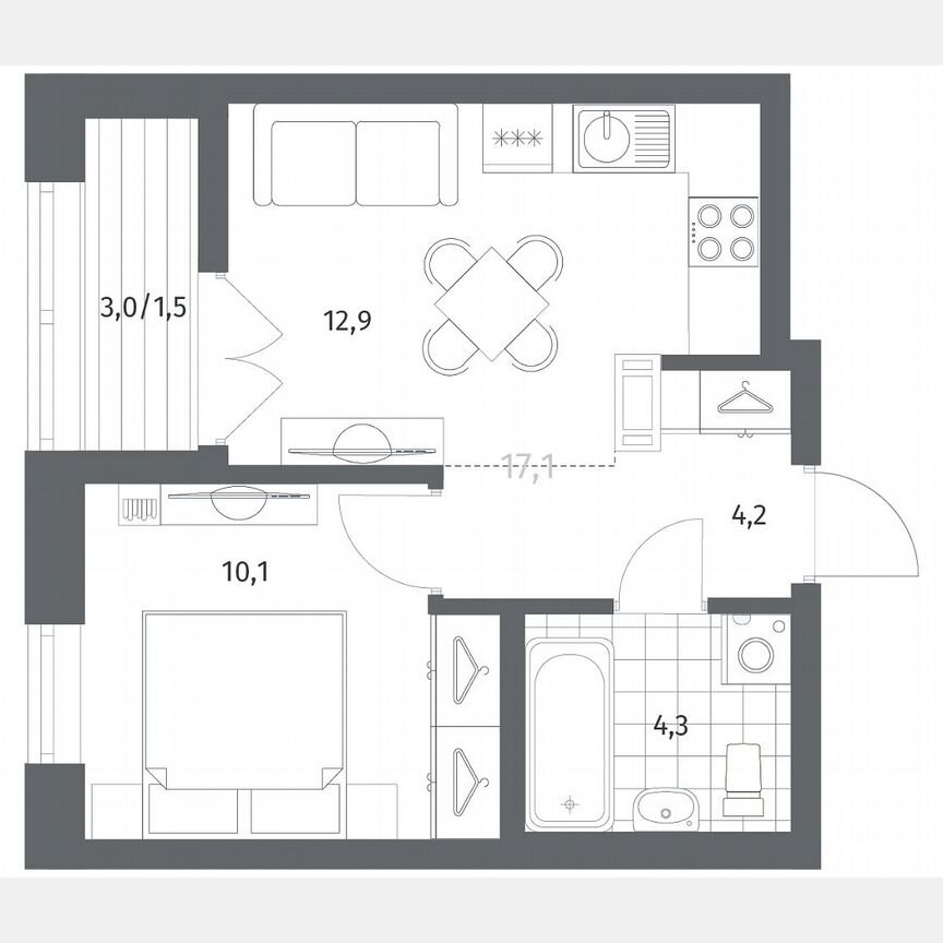 1-к. квартира, 33 м², 5/12 эт.