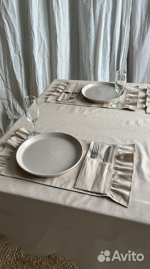 Скатерть бежевый дак и салфетки