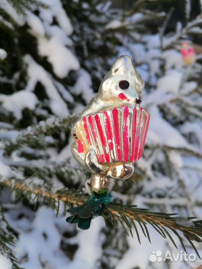 Ёлочная игрушка СССР. мишка С гармошкой