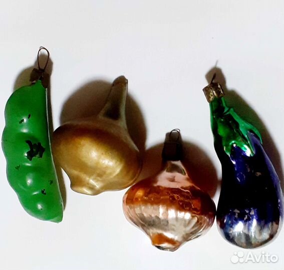 Елочные игрушки совы, овощи, фрукты