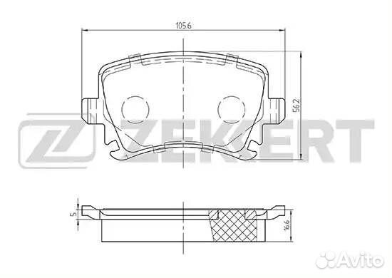 Колодки тормозные задние (105,5*56) Audi A6 III 05, Q3 11, VW Passat VI, VII 05, Passat CC I, II 08