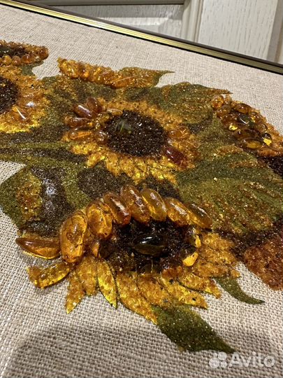 Старинное Панно картина на холсте янтарь