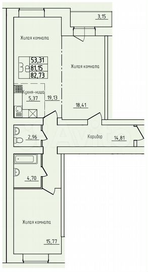 3-к. квартира, 82,7 м², 10/13 эт.