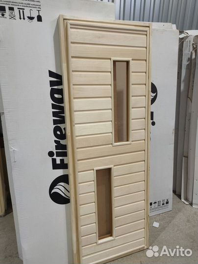 Дверь для бани липа с 2-мя стеклами (коробка Осина