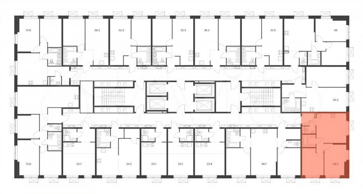 2-к. квартира, 46,3 м², 6/33 эт.