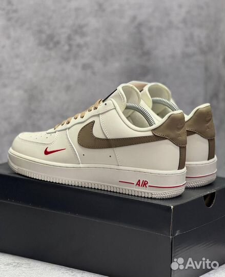 Кроссовки Nike Air Force 1 White Brown (Арт.67702)