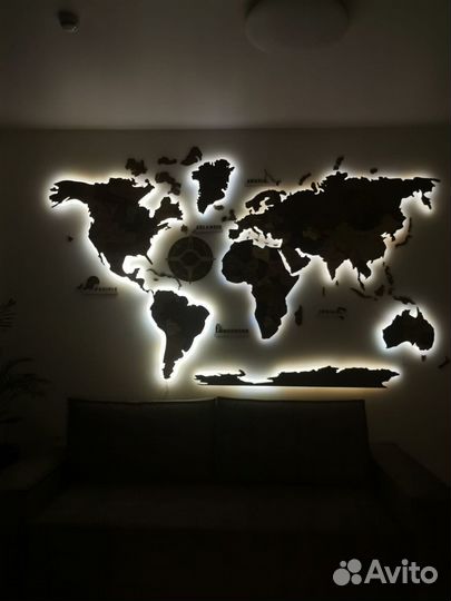 Карта мира на стену с подсветкой