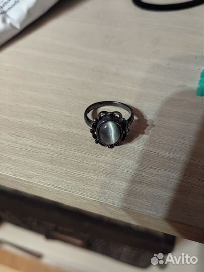 Набор серьги+кольцо с камнем кошачий глаз
