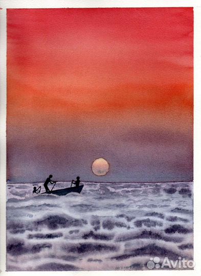 Картина акварелью Закат