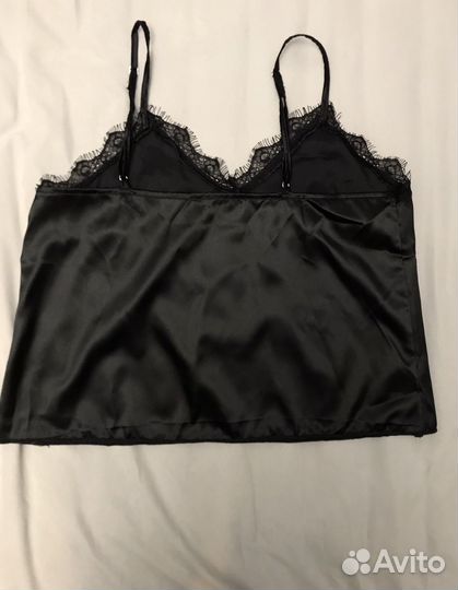 Топ атласный черный на бретелях 42-44