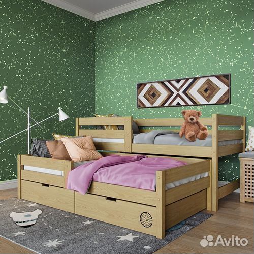 Кроватка матрешка с доп. местом от 2х лет берёза