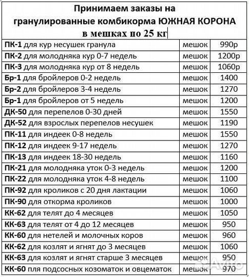 Южная Корона комбикорм