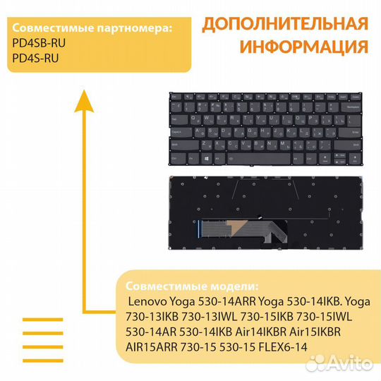 Клавиатура для Lenovo Yoga 530-14IKB черная