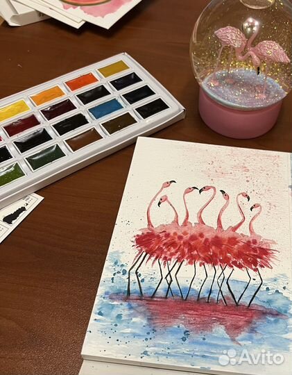 Открытка ручной работы фламинго