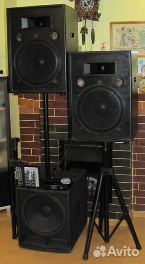 Колонки FA Саб 1702W Усилок Mixer Микрофон Стойки