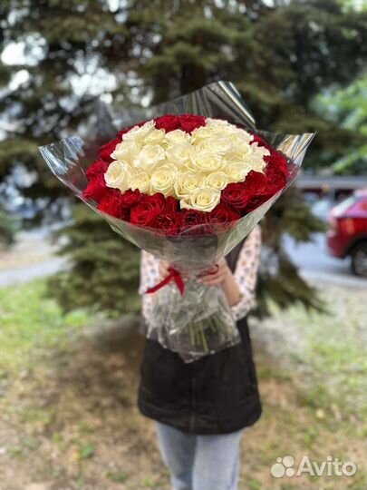 51 роза, букет сердце