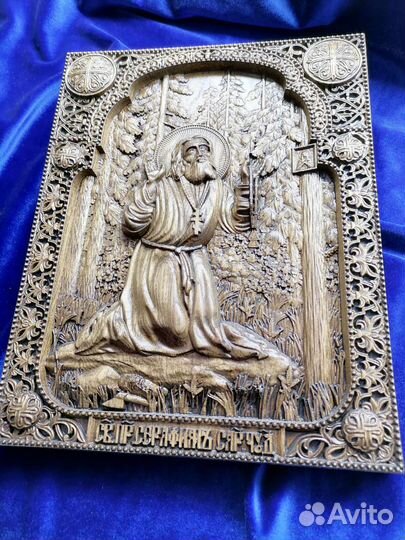 Икона из дерева,ясень,Святой Серафим Саровский