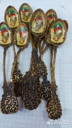 Старинные сувенирные чайные ложки, латунь, винтаж
