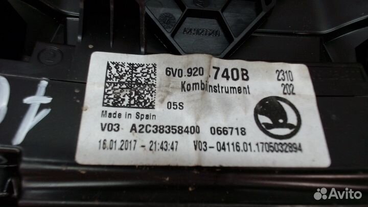 Щиток приборов Skoda Fabia, 2017