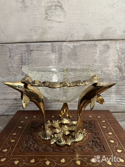 Ваза для конфет. Латунь, стекло