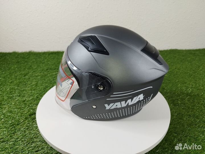 Мотошлем полуоткрытый Yawa. Серый матовый. Новый