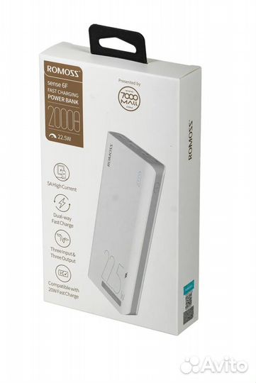 Новый аккумулятор Romoss 20000мАч USB Type C QC