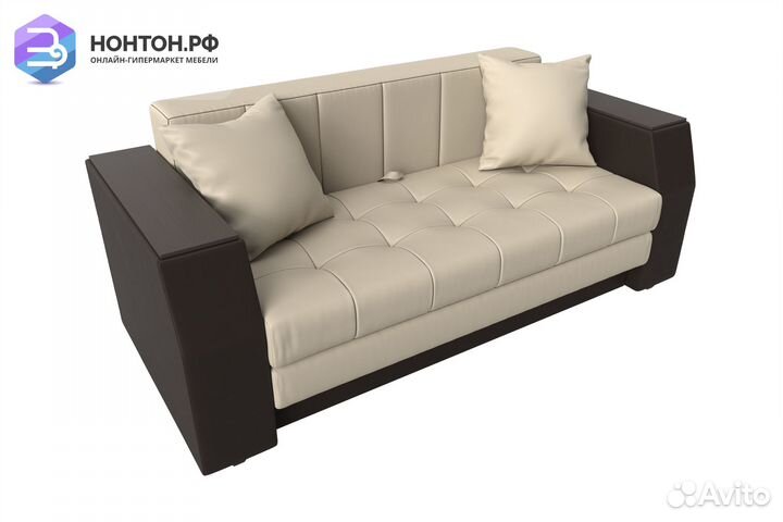Диван Атлант мини экокожа бежевая / коричневая