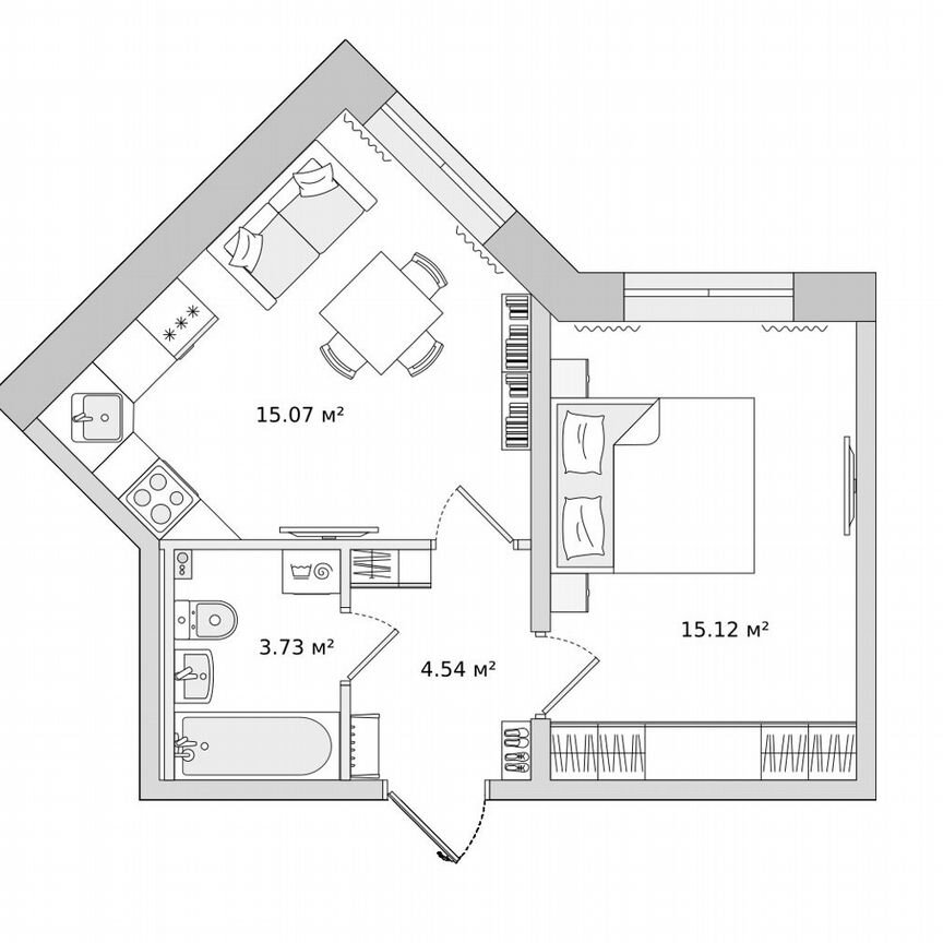 1-к. квартира, 38,5 м², 5/15 эт.