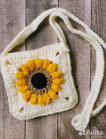 Вязаная сумка кроше Подсолнух -бабушкин квадрат