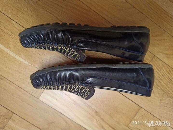 Туфли для девочки синие кожаные 32 размер keddo