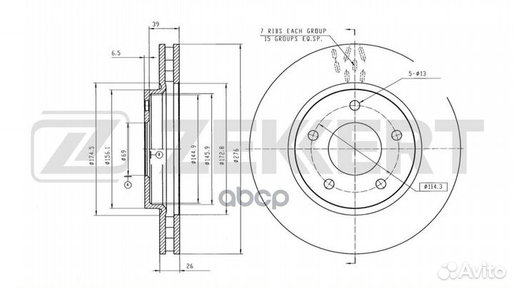 Диск торм. перед. Mitsubishi Lancer VII viii 07