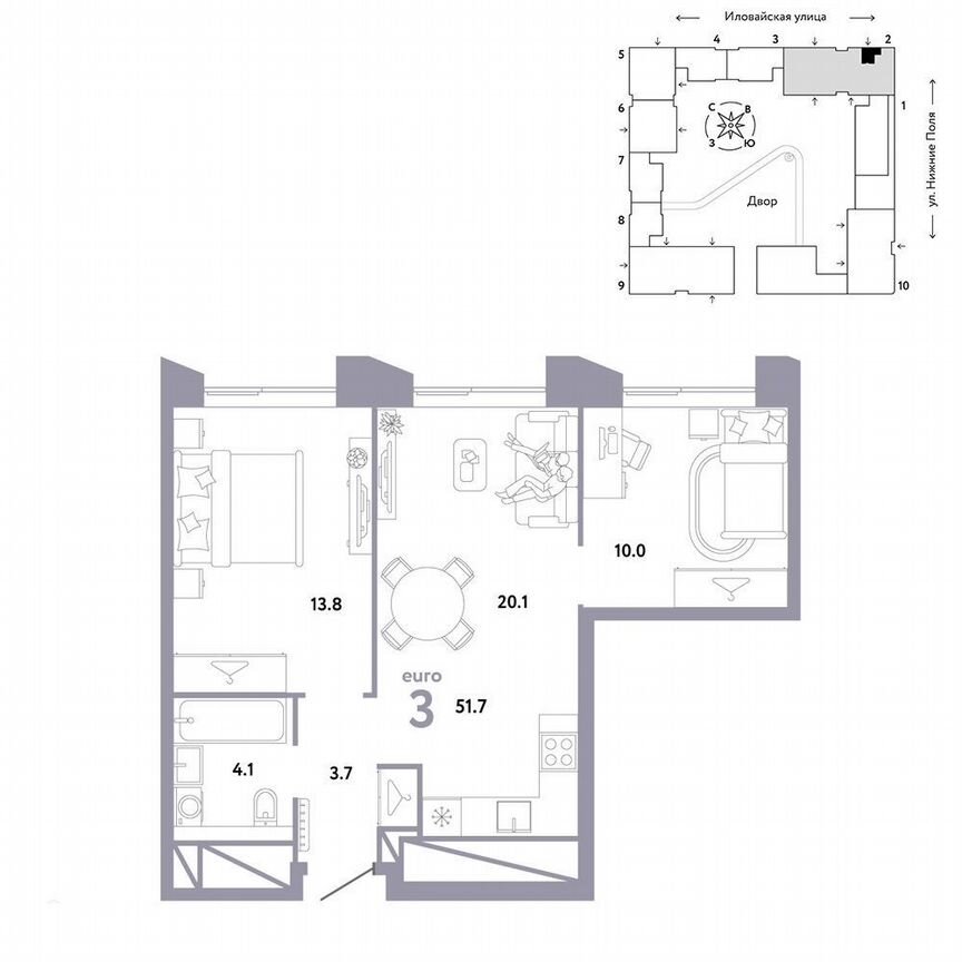2-к. квартира, 51,7 м², 18/38 эт.